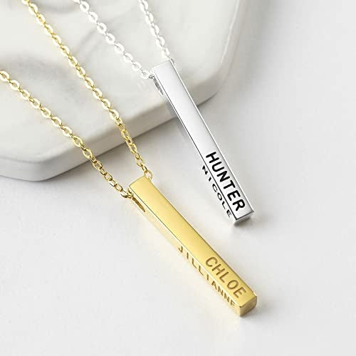 JOCIJI Personalized 4-Sided Engraved Necklace