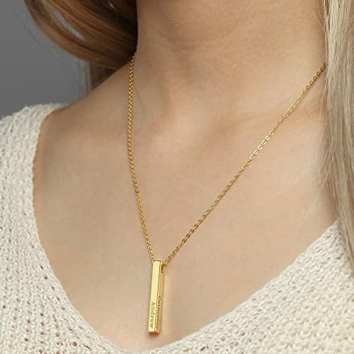 JOCIJI Personalized 4-Sided Engraved Necklace