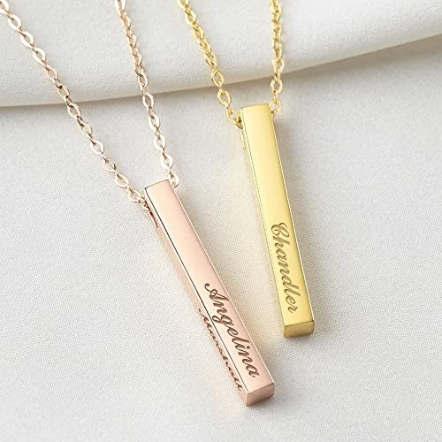 JOCIJI Personalized 4-Sided Engraved Necklace
